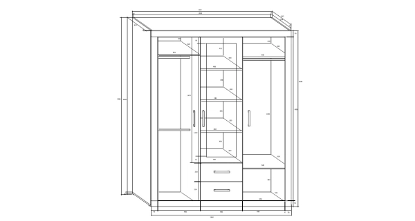 Šatní skříň MOLTENO 3D, bílá/černý lesk, 5 let záruka