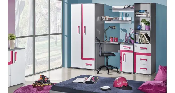 Šatní skříň ORAKI XIX, antracit/růžová