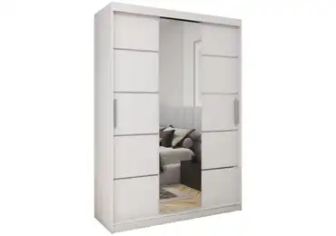 Šatní skříň REBECA 150 se zrcadlem, 4 šuplíky a 2 šatními tyčemi, bílý mat