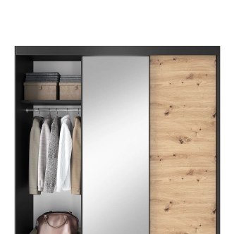 Šatní skříň RISOLUTO III se zrcadlem, dub artisan/černý mat