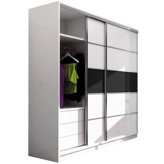 Šatní skříň RISUNTA, bílá/černé sklo