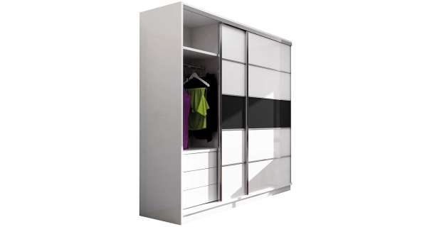 Šatní skříň RISUNTA, bílá/černé sklo