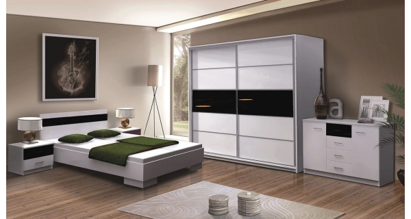 Šatní skříň RISUNTA, bílá/černé sklo