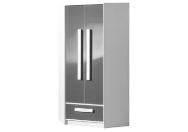 Šatní skříň rohová BLOURT, bílá/šedý lesk DOPRODEJ