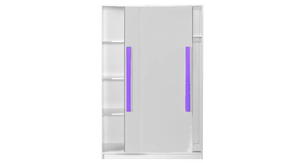 Šatní skříň s posuv. dveřmi BLOURT, bílý lesk/fialová