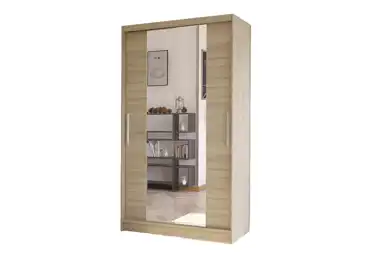 Šatní skříň s posuvnými dveřmi a zrcadlem SILVERIO II, dub sonoma
