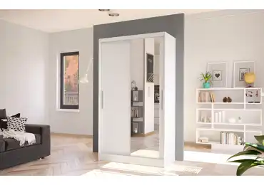 Šatní skříň s posuvnými dveřmi a zrcadlem SILVERIO VI, bílá