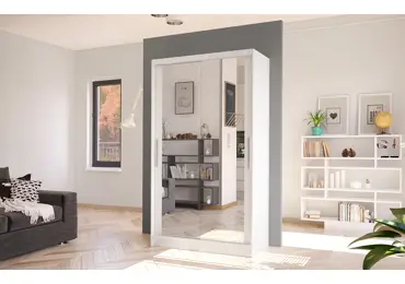 Šatní skříň s posuvnými dveřmi a zrcadlem SILVERIO VII, bílá