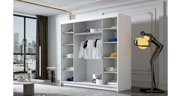 Šatní skříň s posuvnými dveřmi EDELY VI se zrcadlem, černá