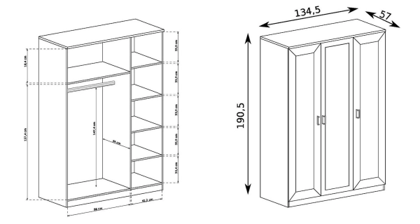 Šatní skříň se zrcadlem ACHAO, dub stoletý