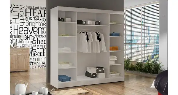 Šatní skříň se zrcadlem HEMIS I, bílá/dub sonoma