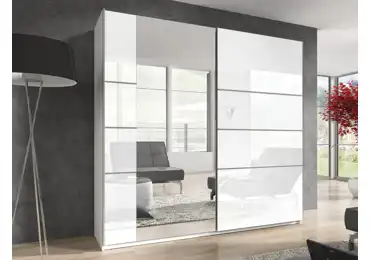 Šatní skříň se zrcadlem MAGGIE 180, bílá/bílý lesk