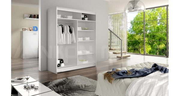 Šatní skříň se zrcadlem SVEZIA II, černá/bílá