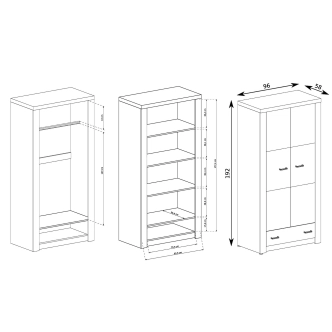 Šatní skříň SWED 2D1S, jasan bílý