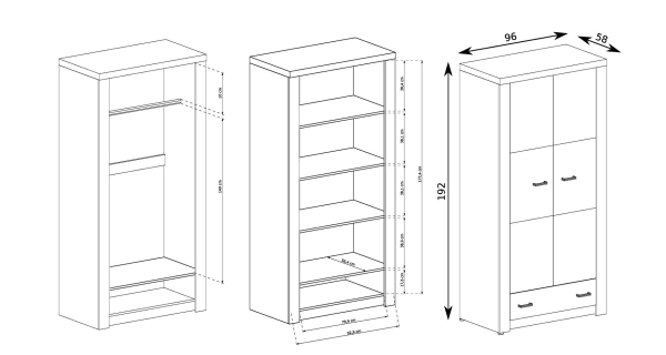 Šatní skříň SWED 2D1S, jasan tmavý