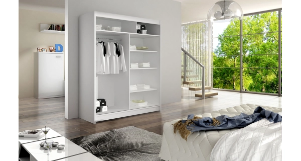 Šatní skříň TABARI IV, bílý mat + černé sklo