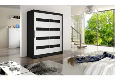 Šatní skříň TABARI IV, černý mat/bílý mat + černé sklo