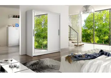 Šatní skříň TABARI VI, bílý mat/zrcadlo DOPRODEJ