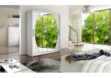 Šatní skříň TABARI VIII, bílý mat/zrcadlo