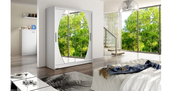 Šatní skříň TABARI VIII, bílý mat/zrcadlo