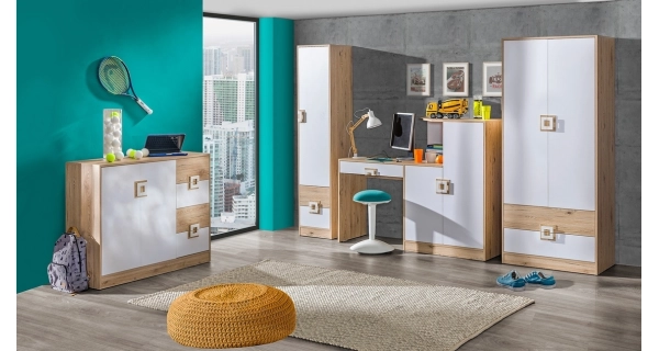 Šatní skříň UWARA, dub jasný/bílá