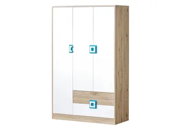 Šatní skříň UWARA, dub jasný/bílá/tyrkys