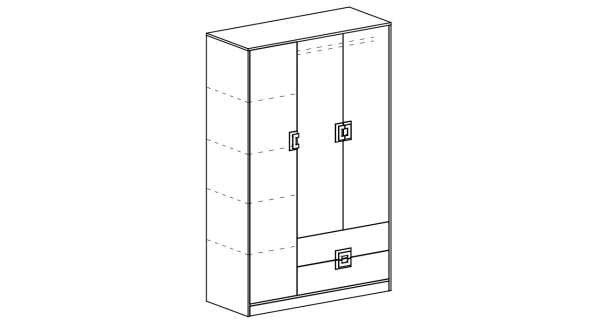 Šatní skříň UWARA, dub jasný/bílá/tyrkys