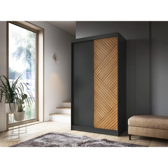 Šatní skříň WILKE II, dub caramel/černý mat