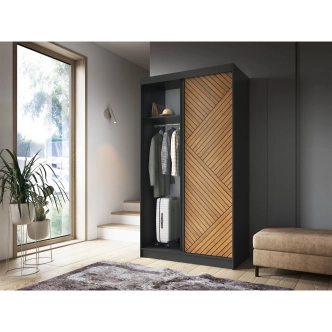 Šatní skříň WILKE II, dub caramel/černý mat