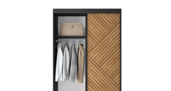 Šatní skříň WILKE II, dub caramel/černý mat