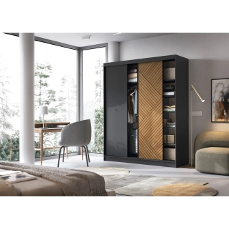 Šatní skříň WILKE III, dub caramel/černý mat