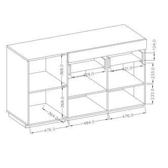 SCHIAHOT komoda 3D1S, bílá/bílý lesk/beton colorado