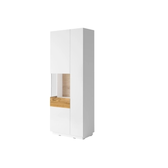 SCHIAHOT vitrína 2D, levé provedení, bílá/bílý lesk/dub wotan