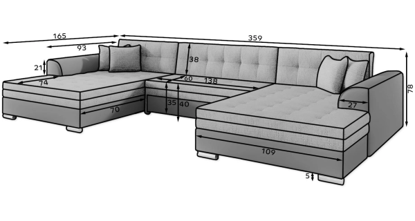 Sedačka BISTAR 05 ve tvaru U, tmavě šedá látka