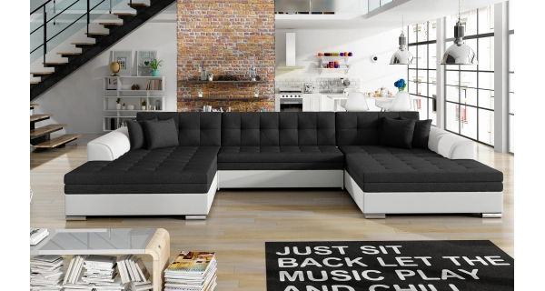 Sedačka BISTAR 07 ve tvaru U, černá látka/bílá ekokůže