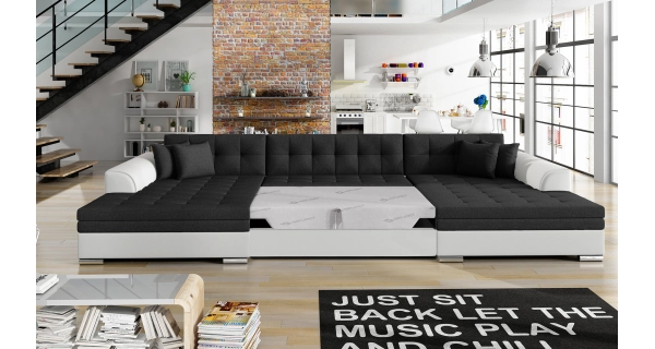 Sedačka BISTAR 07 ve tvaru U, černá látka/bílá ekokůže