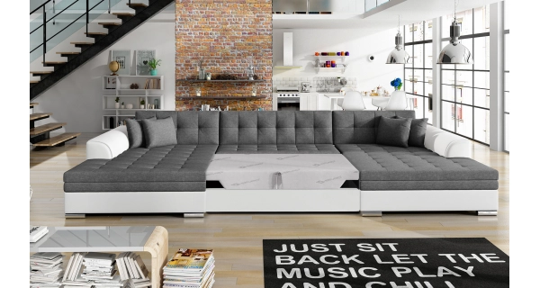 Sedačka BISTAR 12 ve tvaru U, tmavě šedá látka/bílá ekokůže