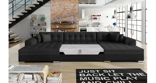 Sedačka do U BISTAR 13, černá látka/černá ekokůže