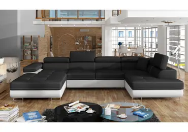 Sedačka do U SEDUM 06, černá látka/bílá ekokůže, pravá