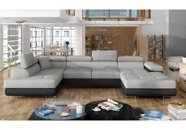 Sedačka do  U SEDUM 07, světle šedá látka/černá ekokůže, levá