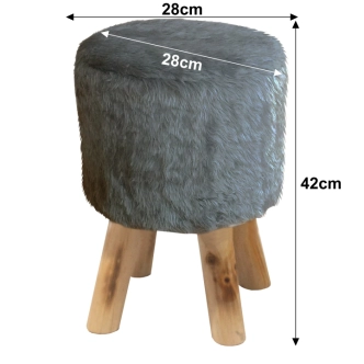 SELKET taburet, šedá kožešina/borovice