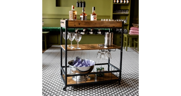 Servírovací vozík VIUSSIL, dub smoke/černá