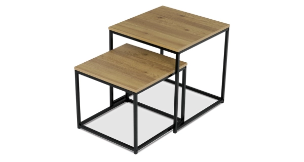 Set 2 ks odkládacích stolků REMVON, divoký dub, černý lak