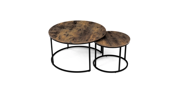 Set 2 ks stolků MOLAMEN, dekor staré dřevo/černá