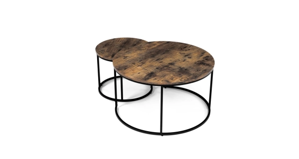 Set 2 ks stolků MOLAMEN, dekor staré dřevo/černá