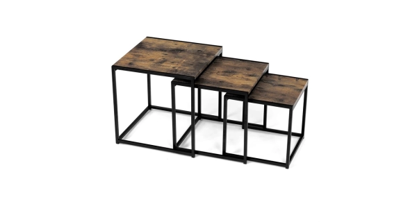 Set 2 ks stolků MOLAMEN II, dekor staré dřevo/černá