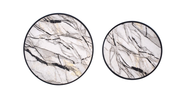 Set odkládacích stolků CADE, bílý mramor/černá