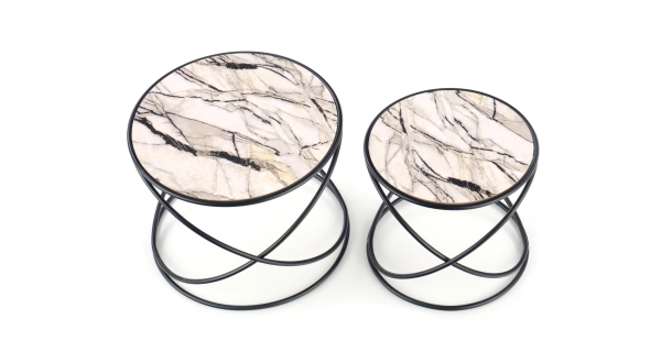 Set odkládacích stolků CADE, bílý mramor/černá