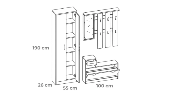 SHELBY, předsíňová stěna, dub craft bílý DOPRODEJ