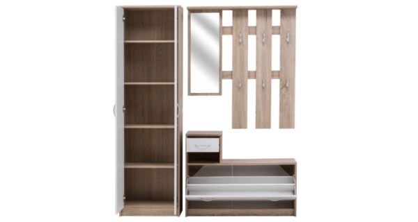 SHELBY, předsíňová stěna, dub sonoma/bílá DOPRODEJ